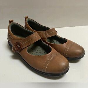 Ecco Glebe  Tan Leather Mary Jane Hook Loop Strap Sandal Shoes Sz 38